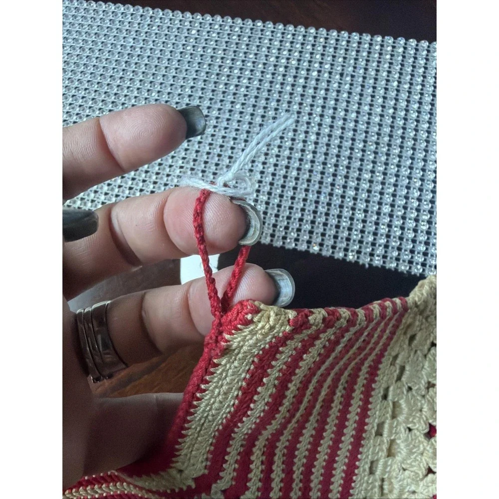 VTG Handmade Crochet Shorts Potholder Hot Pad Coaster Red Cottage Grannycore